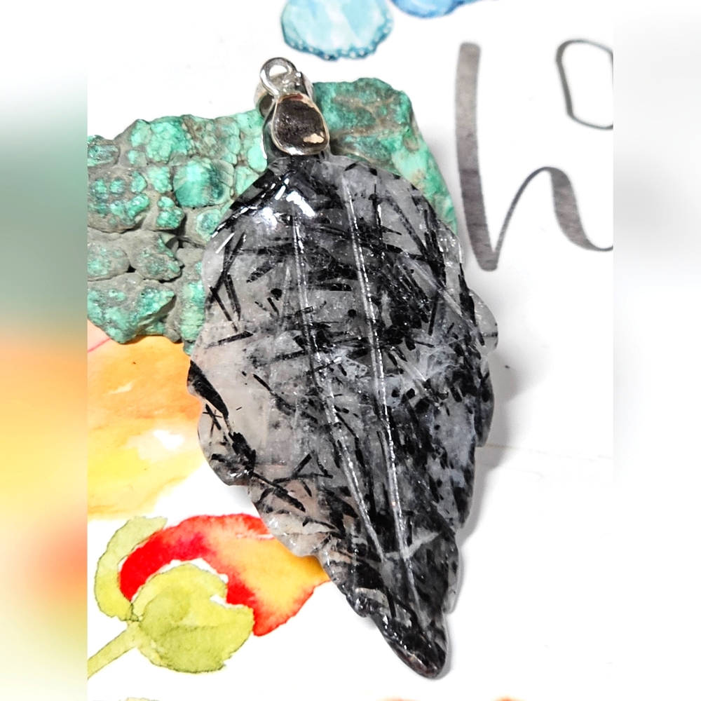 Leaf Rutilated Quartz Sterling Silver Pendant